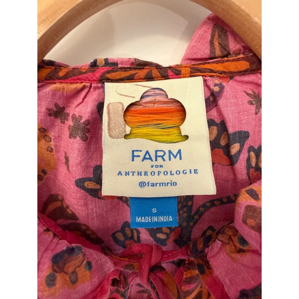 Farm Rio for Anthropologie Pink Tropical Leopard Print Tie Front Blouse Small